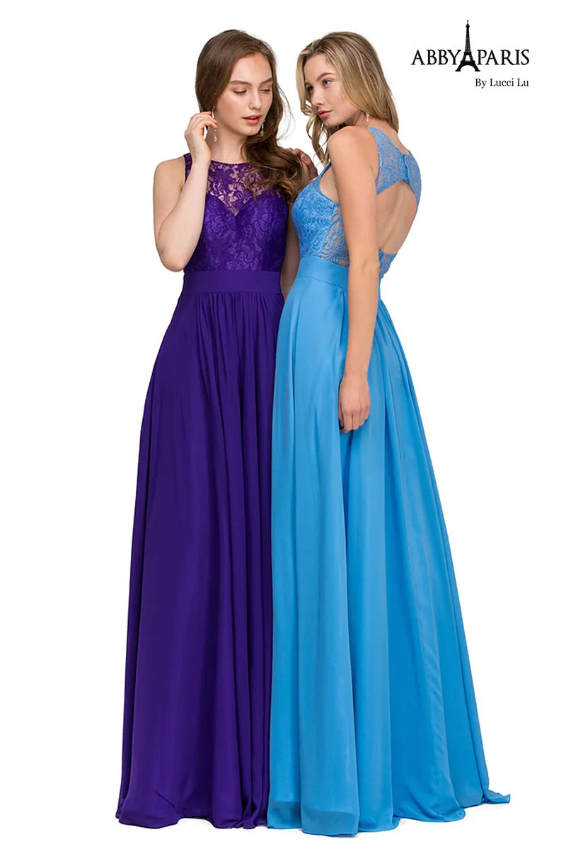 Abby Paris by Lucci Lu 93065 Purple Lace and Chiffon Dress
