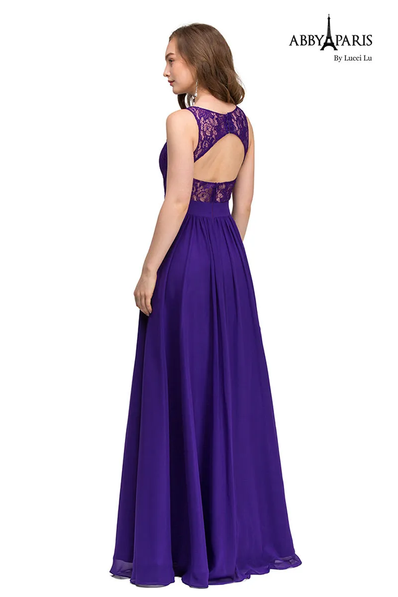Abby Paris by Lucci Lu 93065 Purple Lace and Chiffon Dress