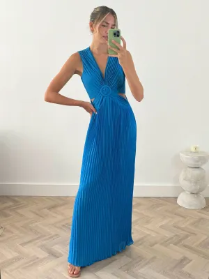 Alma Cut Out Pleated Dress in Blue