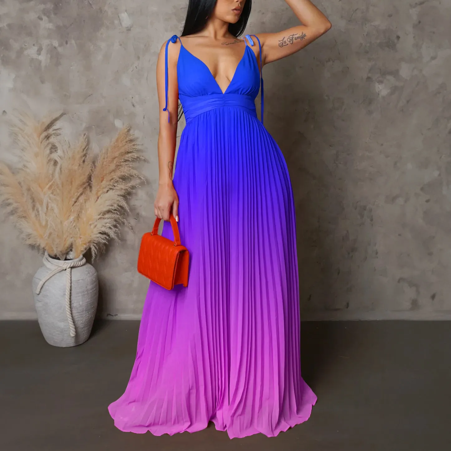 Backless Sexy Strappy Gradient Color Long Dresses Wholesale Dresses
