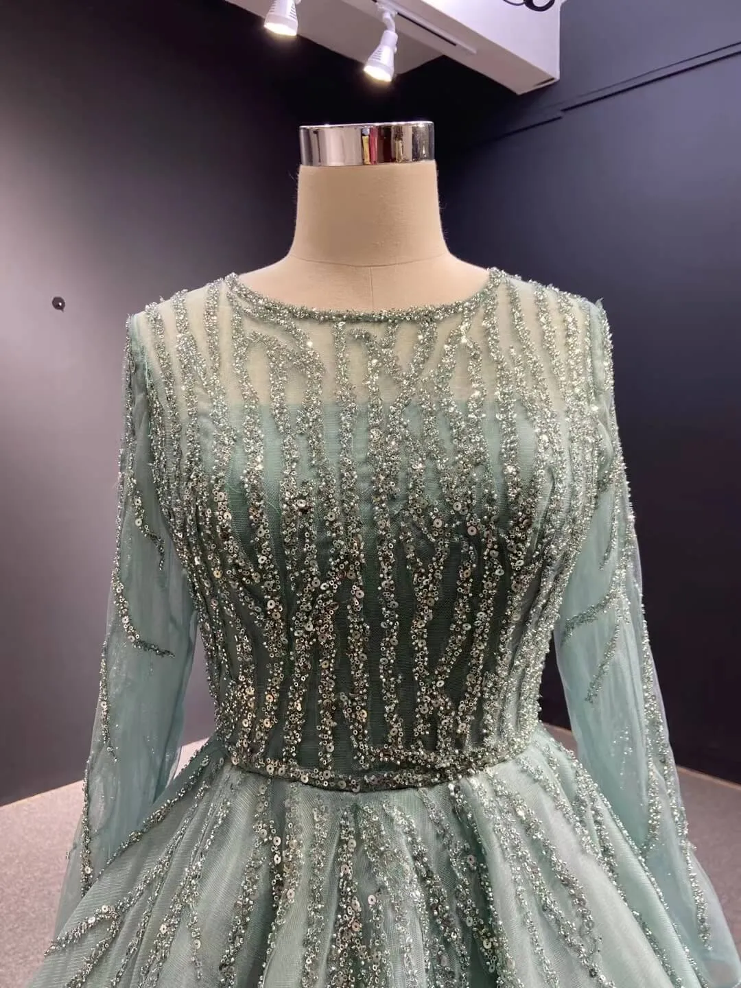 Beaded Baby Blue A-line Prom Dresses with Sleeves 67395 viniodress