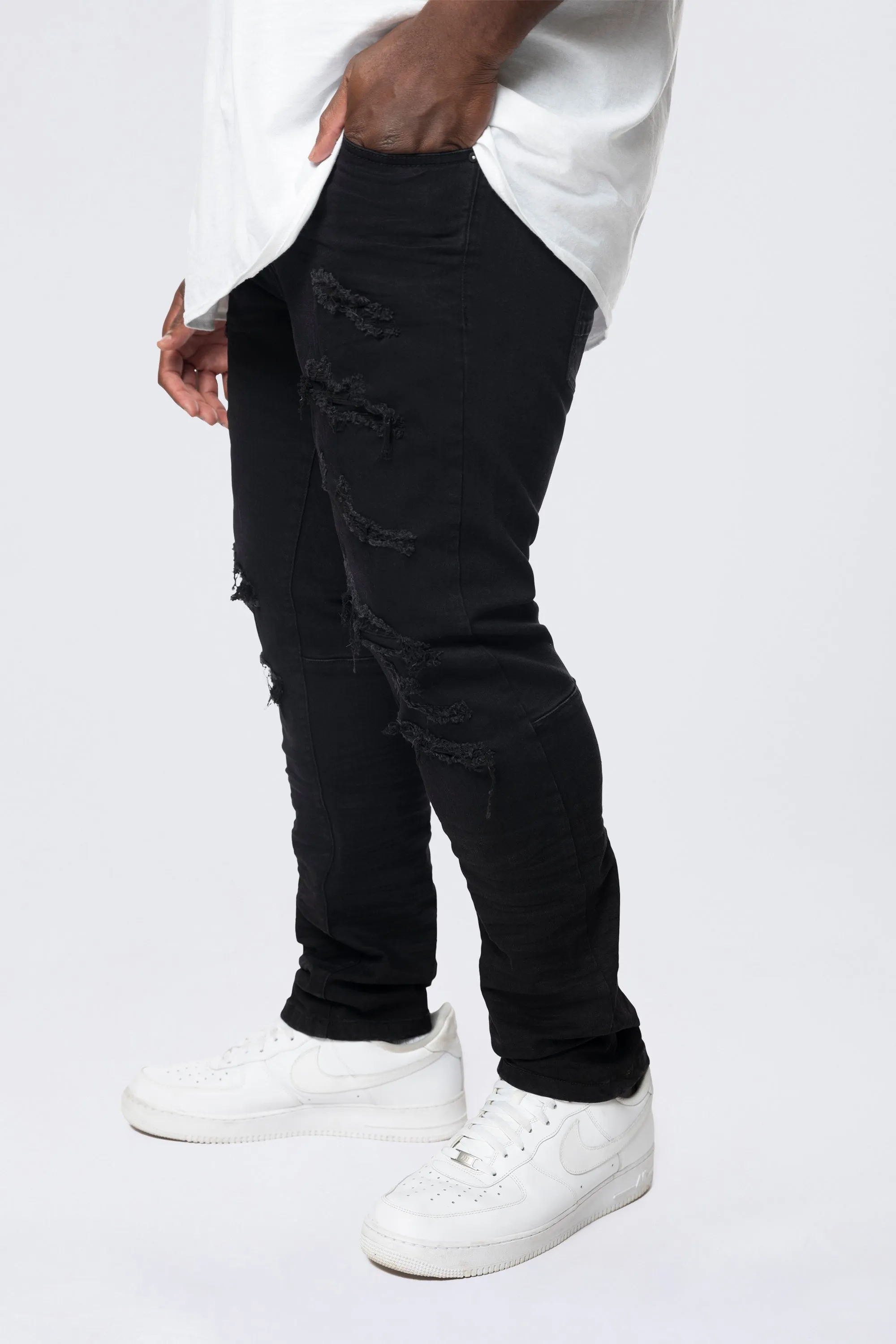 Big and Tall - Rip & Repaired Colored Jeans - Black
