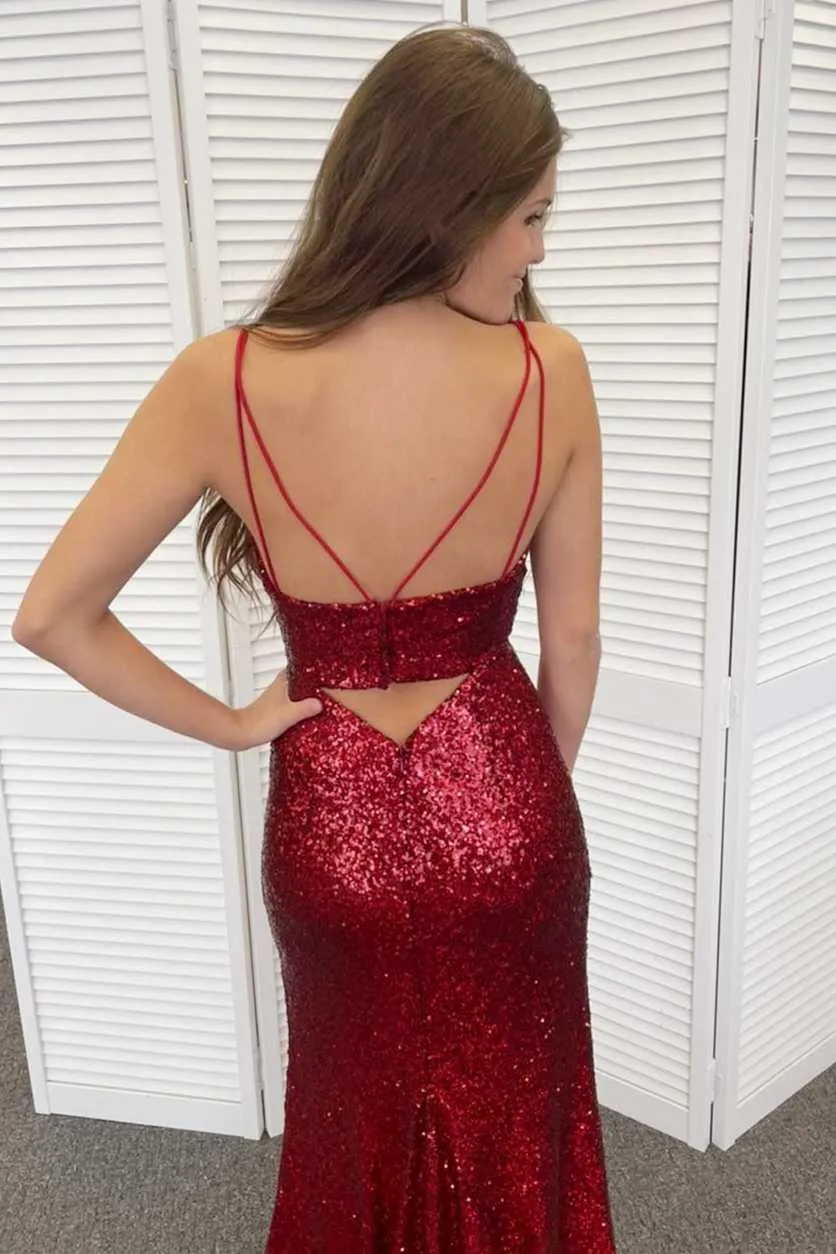 Black Sequin Keyhole Long Mermaid Prom Dresses,BD93129