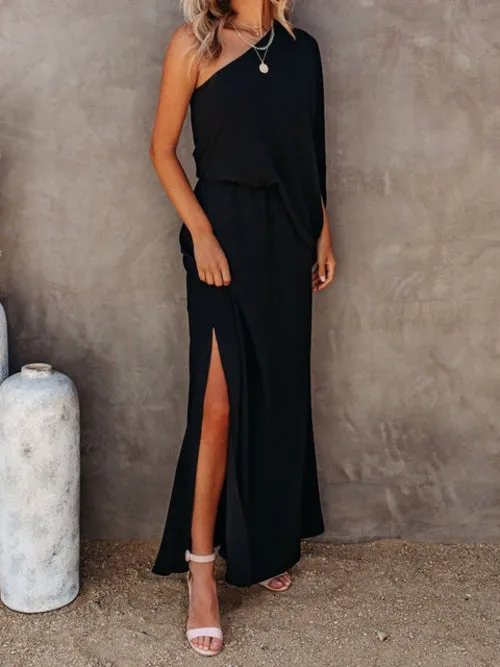 Dressmecb  One Shoulder Summer Dress Women Clothing High Split Plus