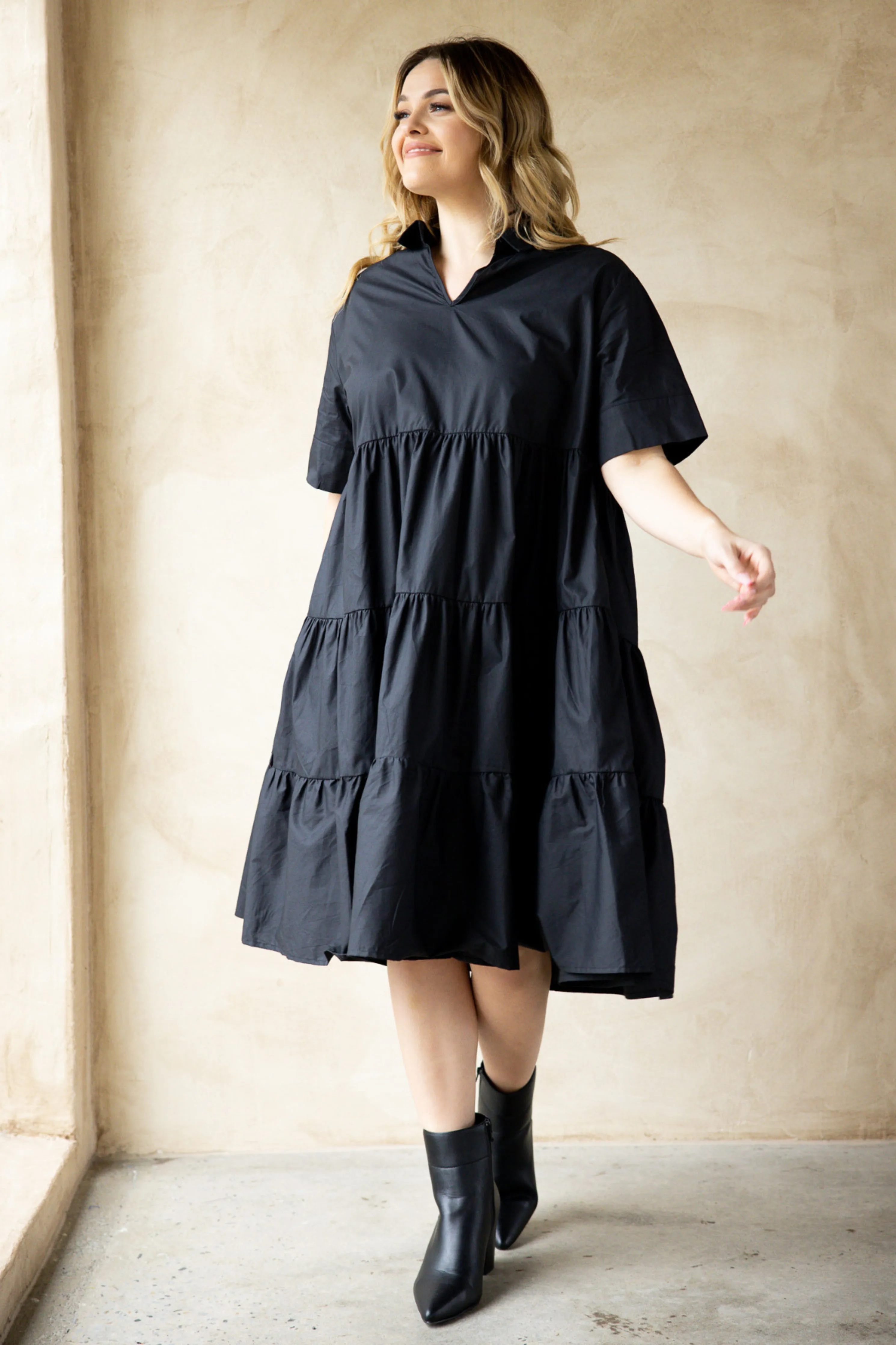 FINAL SALE Serenity Ruffle Dress in Black