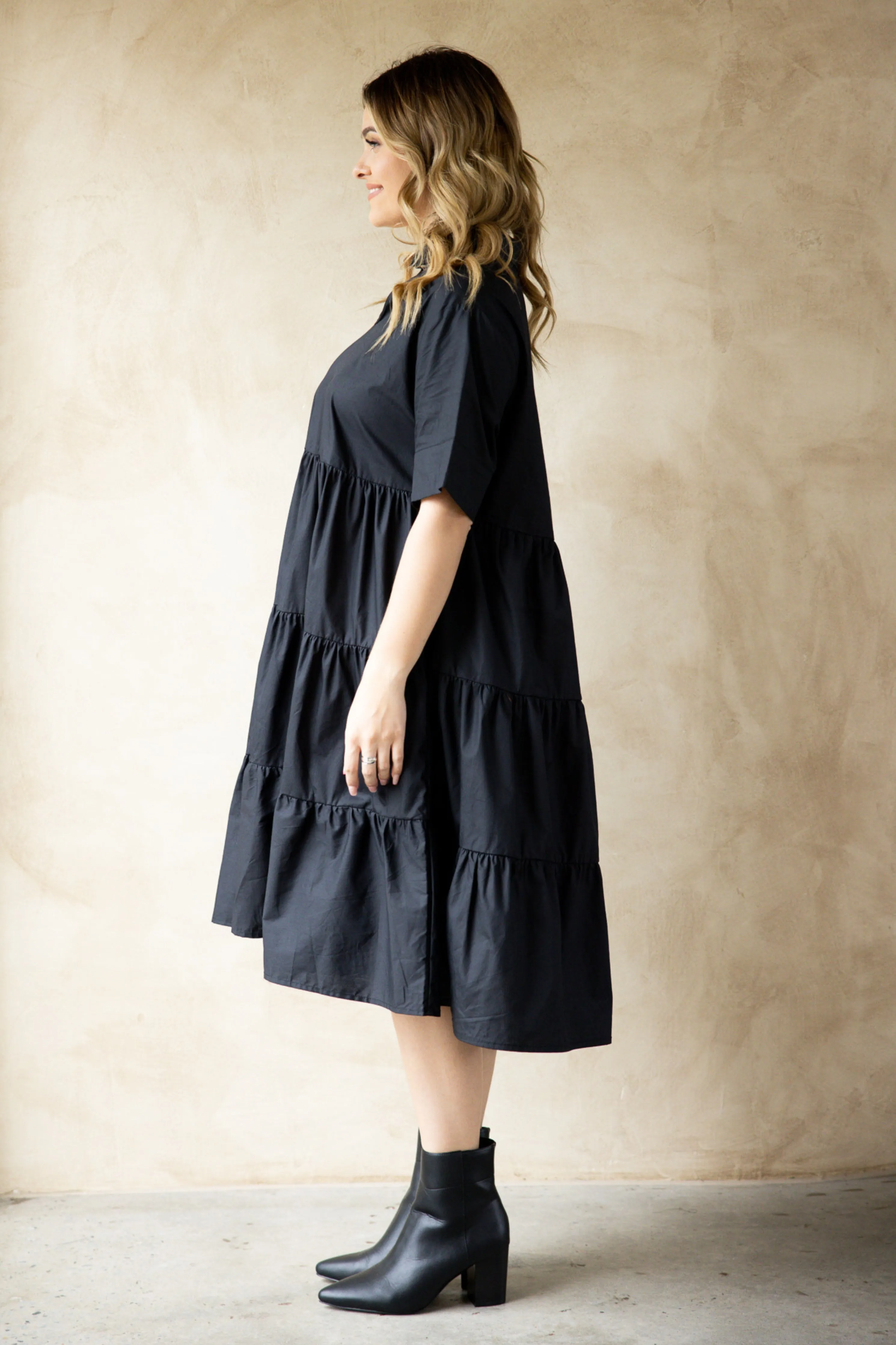 FINAL SALE Serenity Ruffle Dress in Black