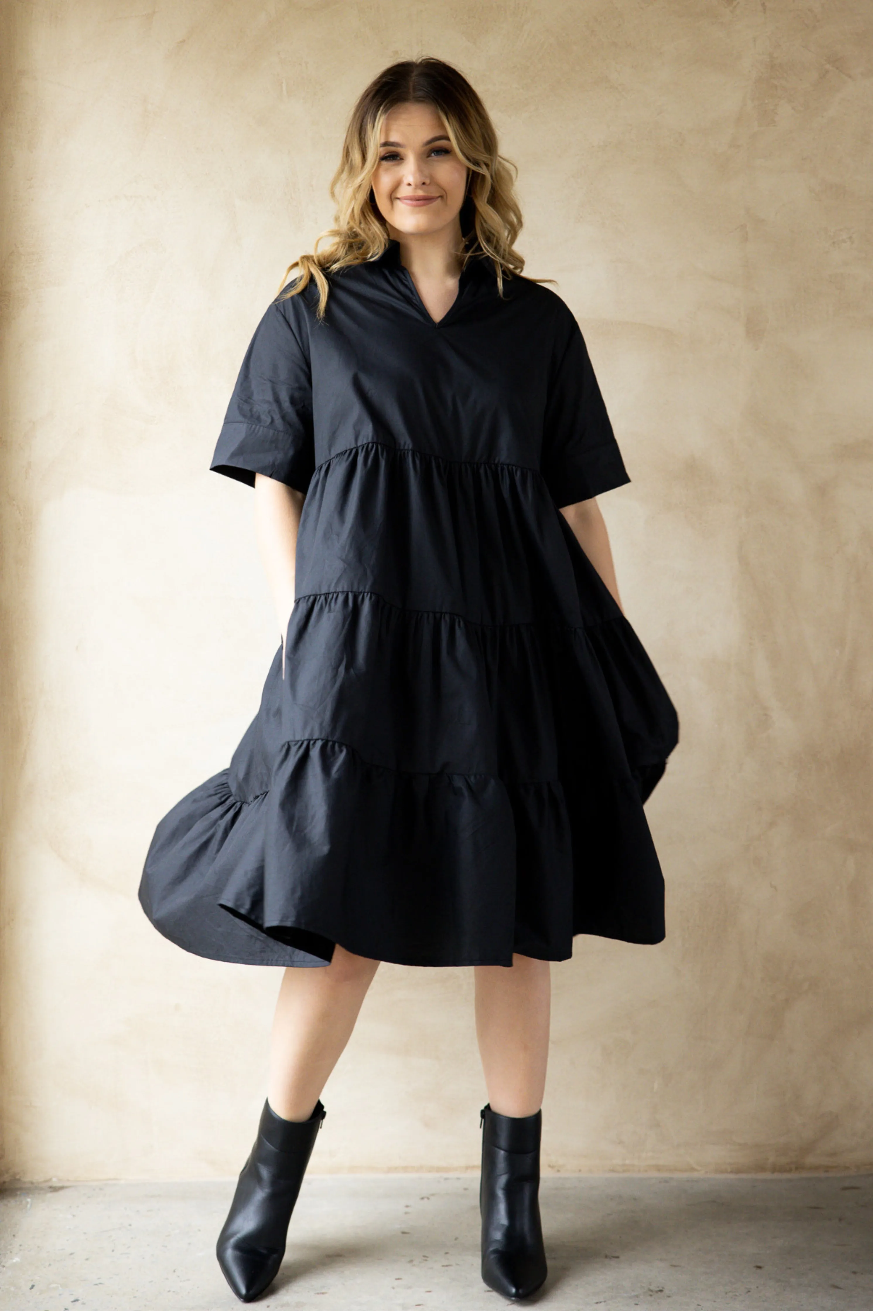 FINAL SALE Serenity Ruffle Dress in Black