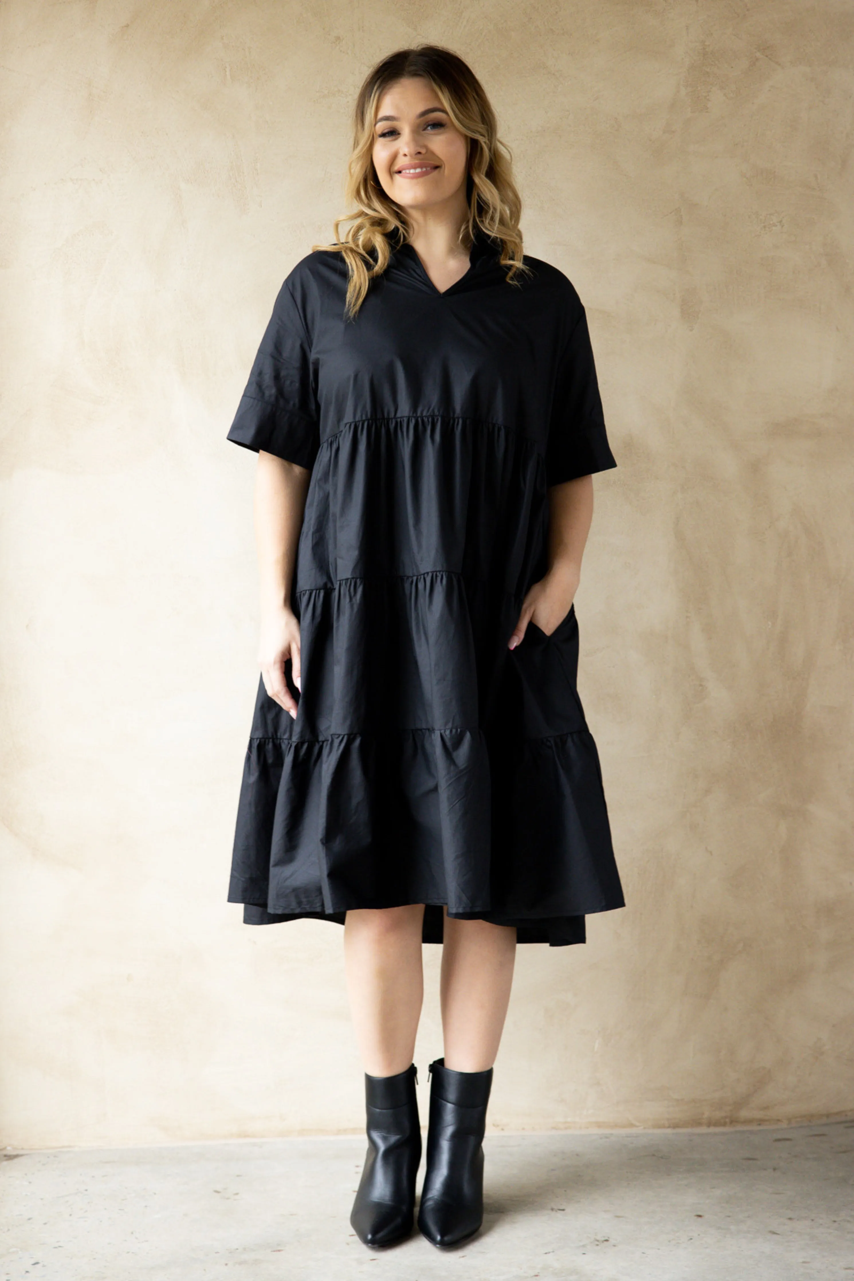 FINAL SALE Serenity Ruffle Dress in Black