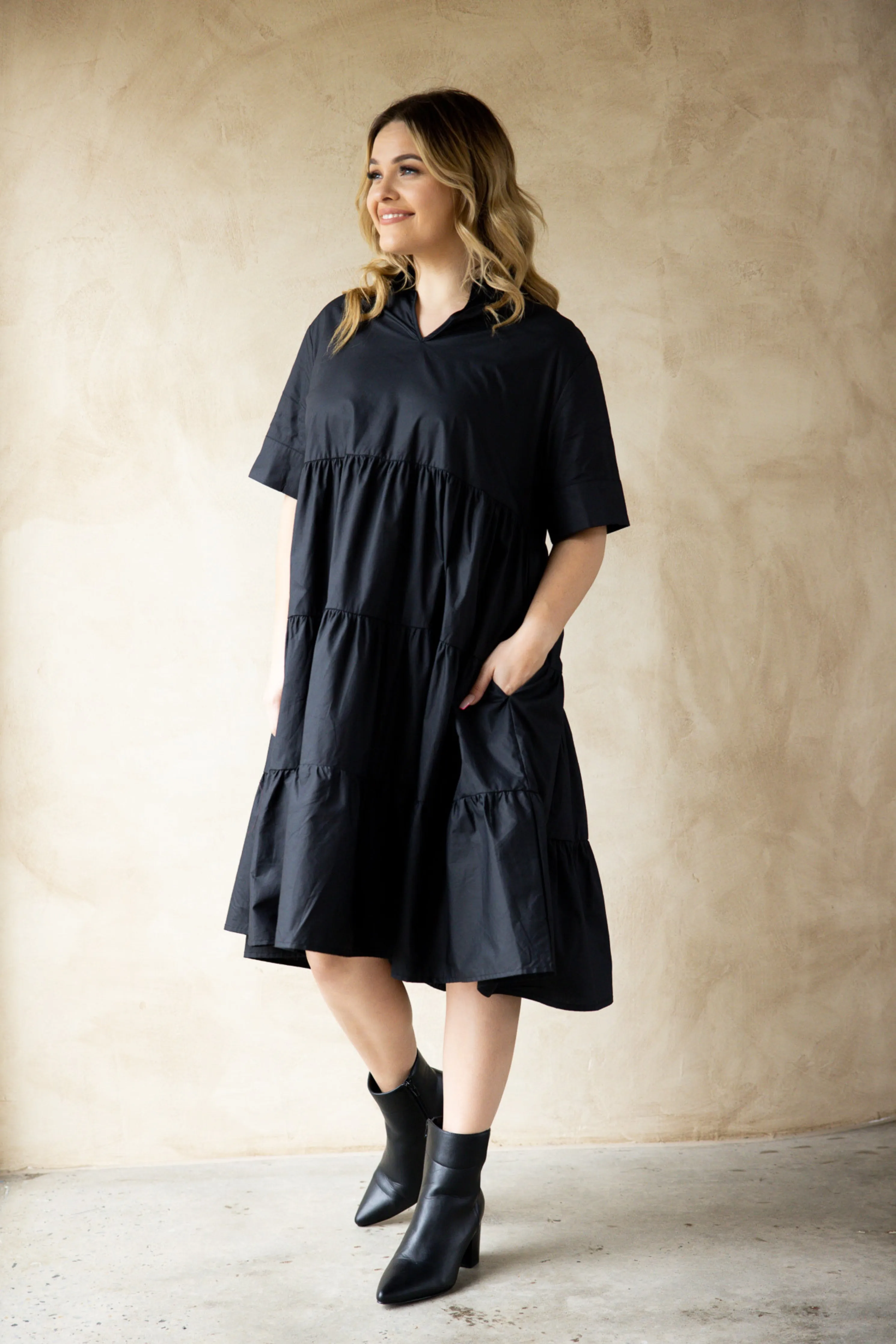 FINAL SALE Serenity Ruffle Dress in Black