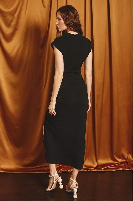 Kylee Stretchy Black Side Slit Dress