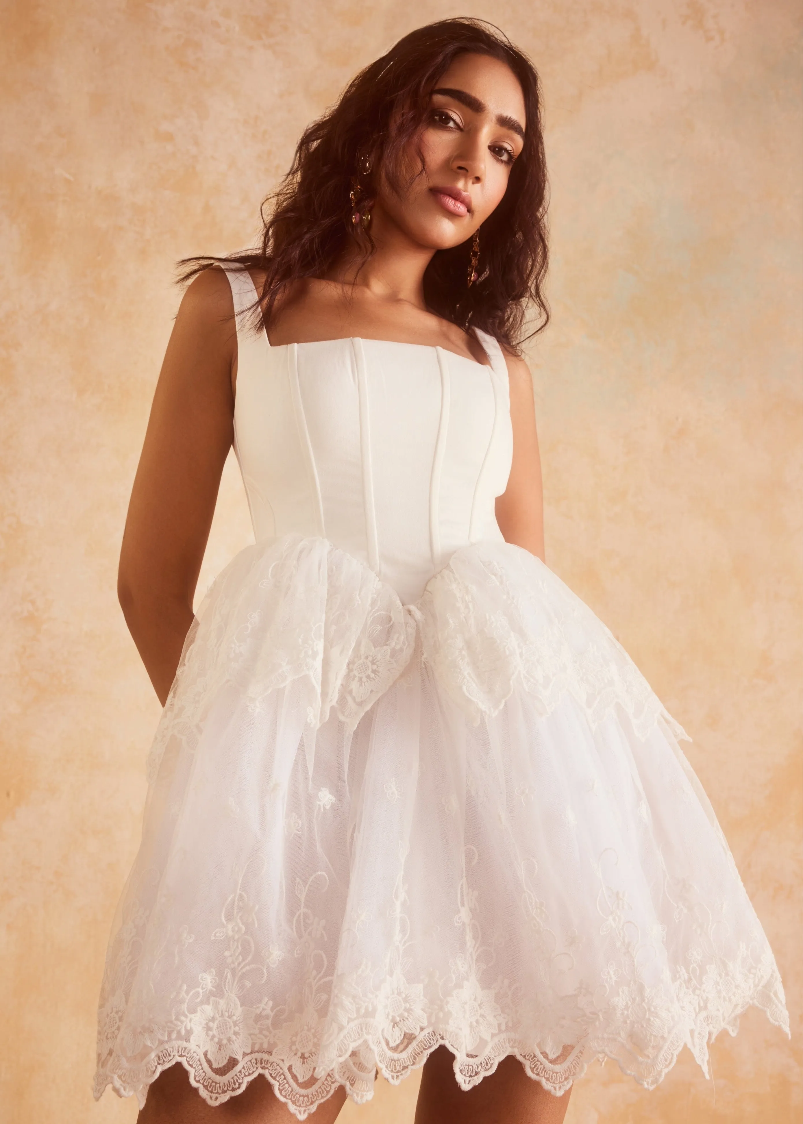 Ophelia White Embroidered Puff Mini Corset Dress