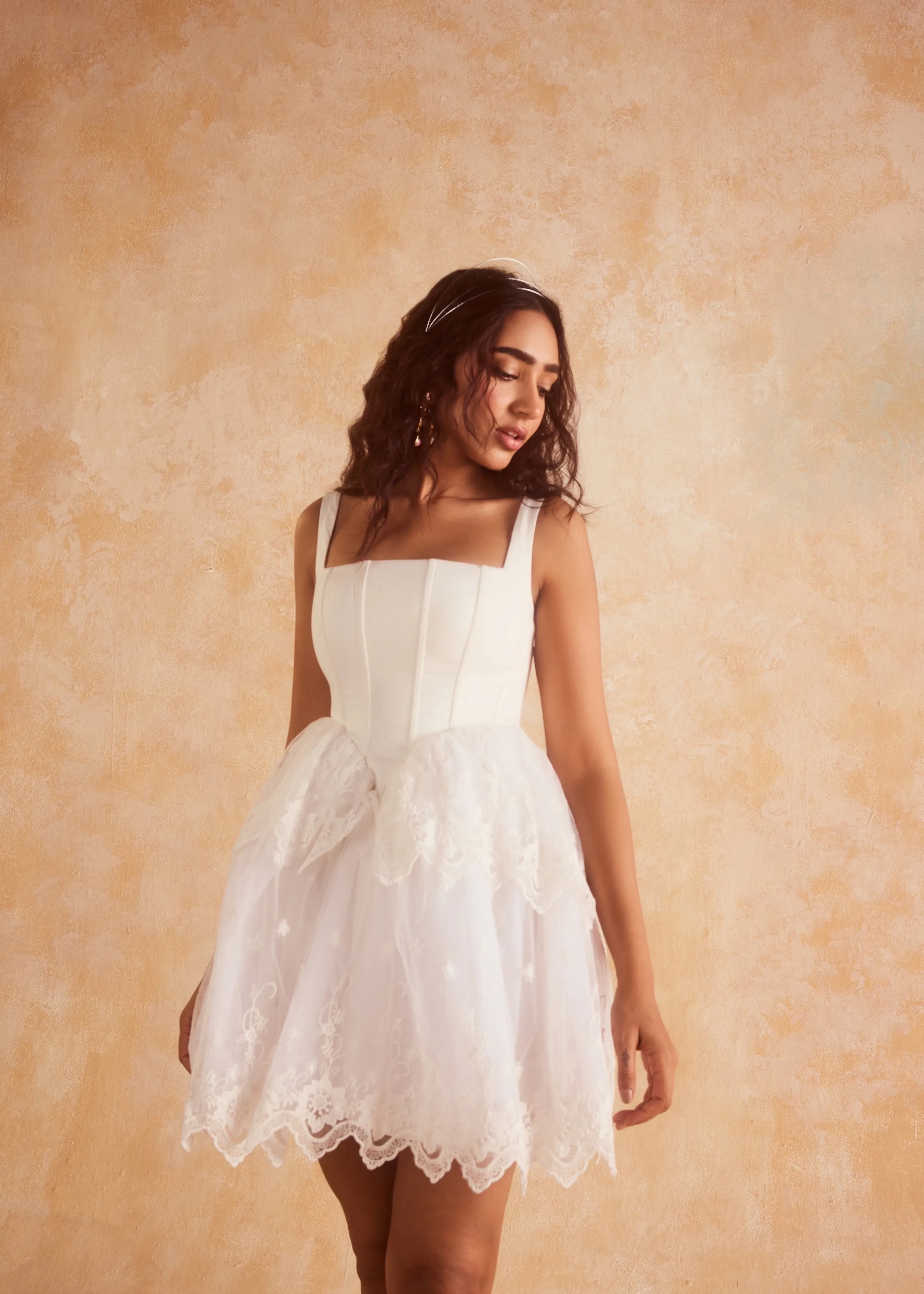 Ophelia White Embroidered Puff Mini Corset Dress