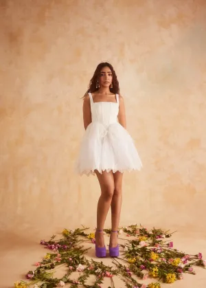 Ophelia White Embroidered Puff Mini Corset Dress