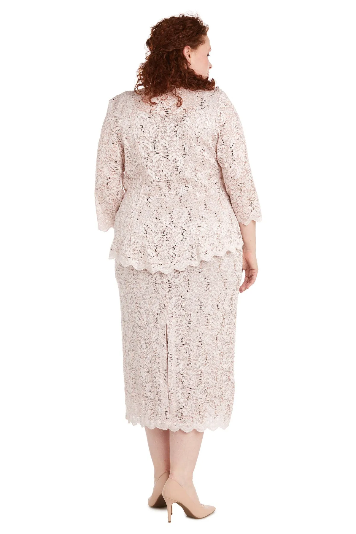 Plus Size Women Sleeveless Lace Dress and Jacket